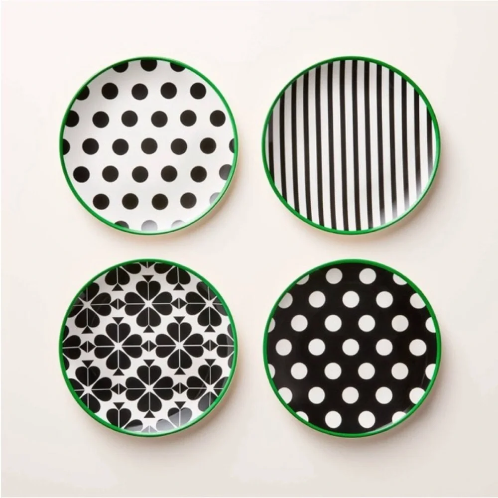 ♠️ 4pc Melamine Salad Plate Set Black/Cream/Green Kate Spade New York x Target
